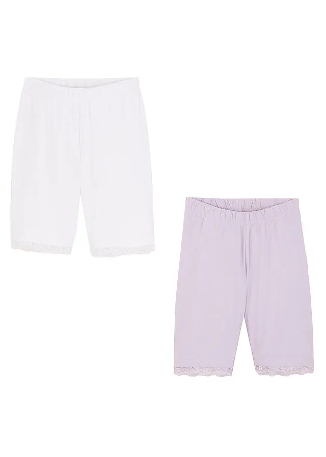 PANTALóN CICLISTA PARA NIñAS CON ENCAJE (2 UNIDADES) CON ALGODóN ORGáNICO BLANCOLILA PASTEL